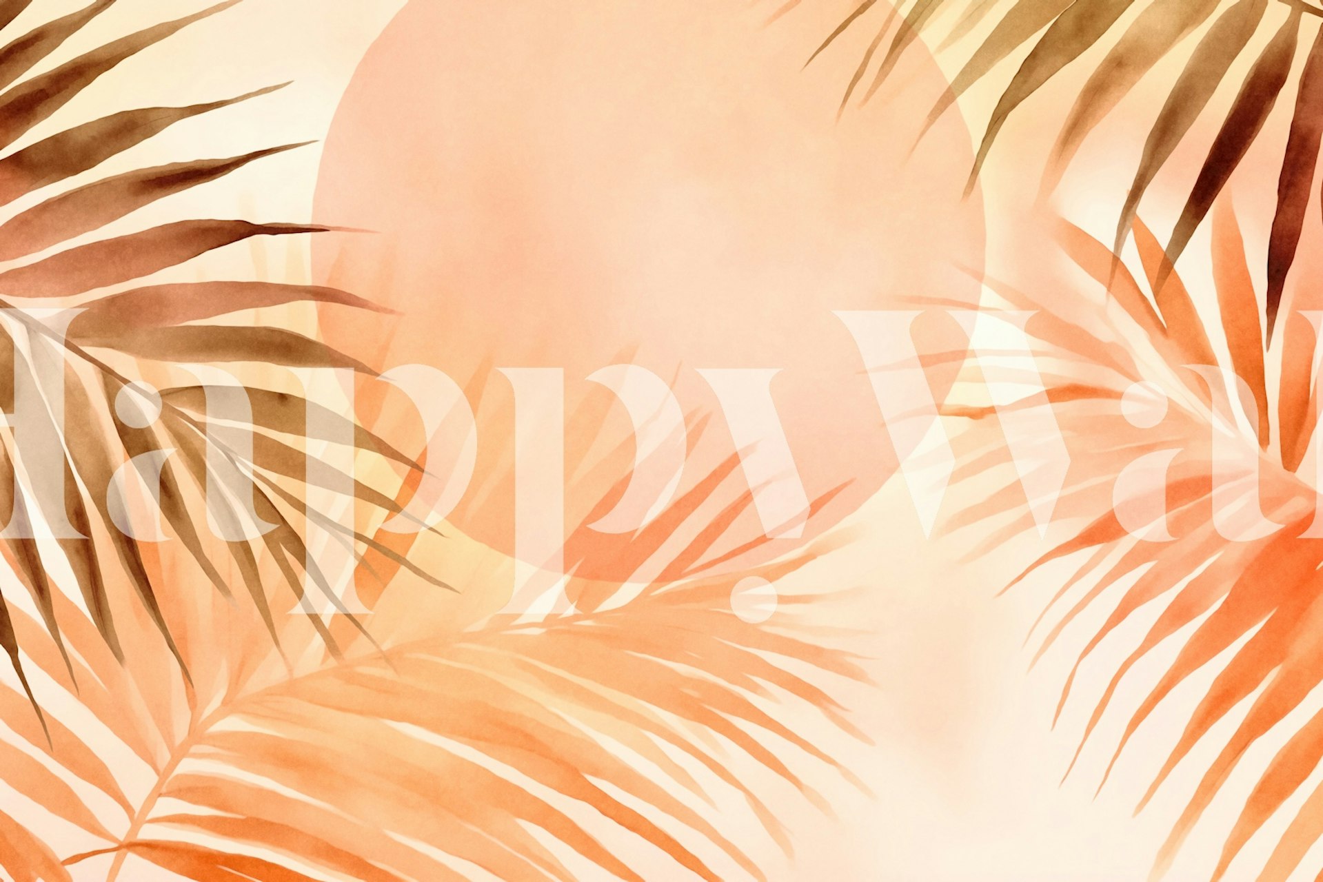 Palm leaves in coral and beige against a soft background wallpaper