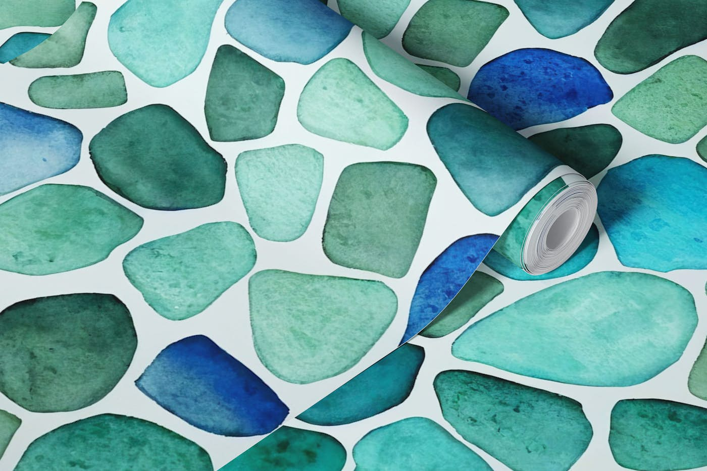 Ocean Vibe Sea Glass Watercolor Blue wallpaper roll