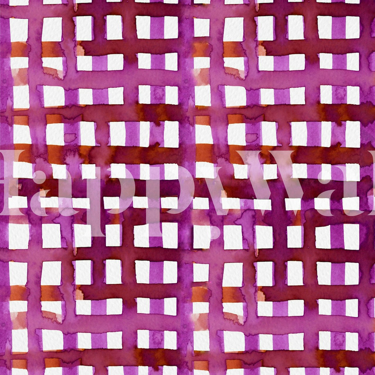 Watercolor magenta grid wallpaper in a room