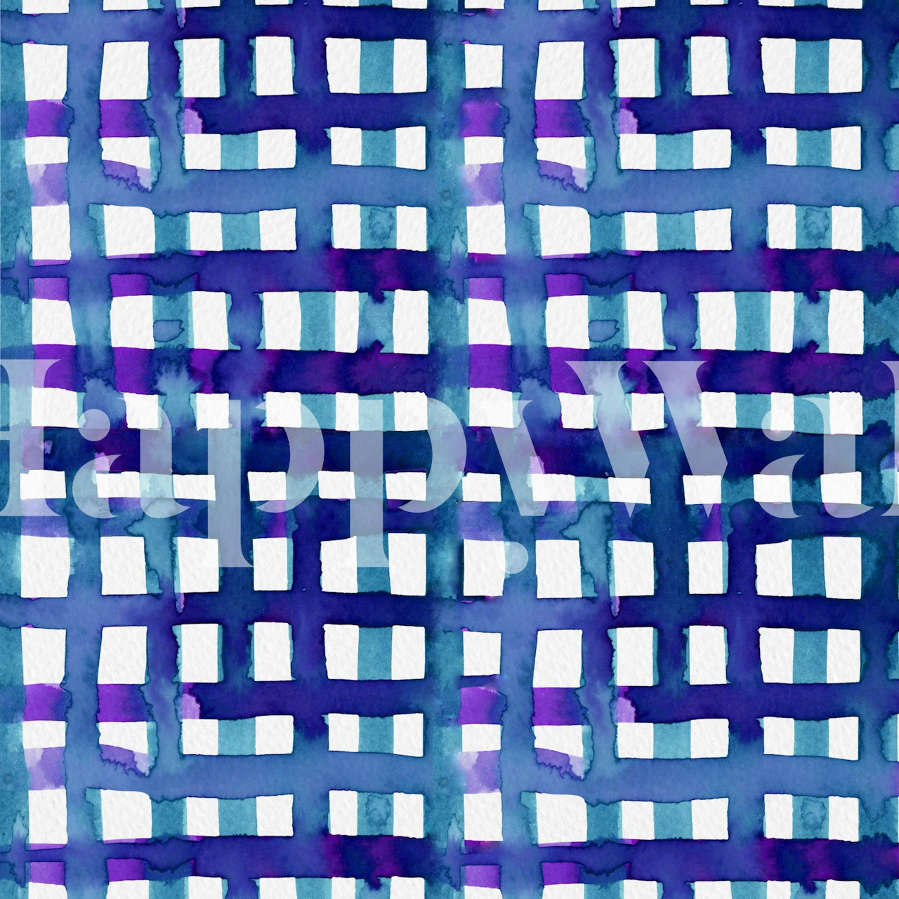 Watercolor grid pattern in blue and purple shades wallpaper