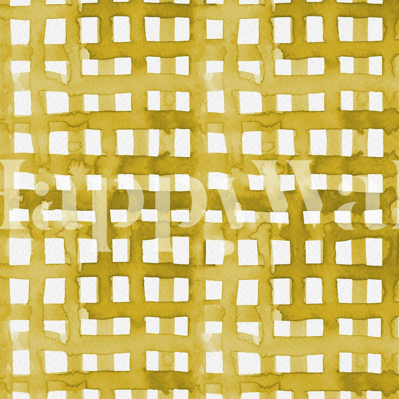 Watercolor yellow grid behang in een kamer