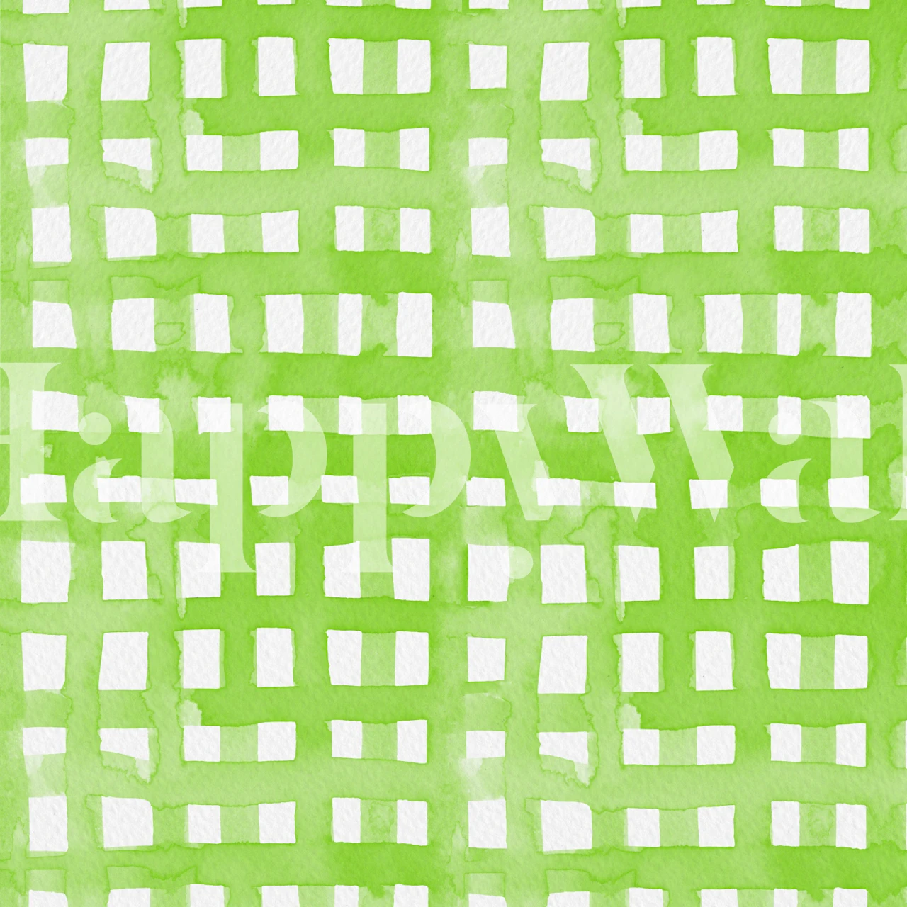 Watercolor spring green grid behang in een kamer