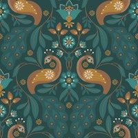 Majestic Peacocks, Darkgreen, Large tapete