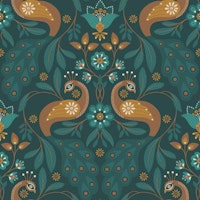 Majestic Peacocks, Darkgreen, Small tapete