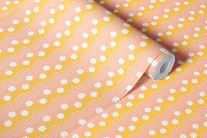 Peach fuzz daisieswallpaper roll