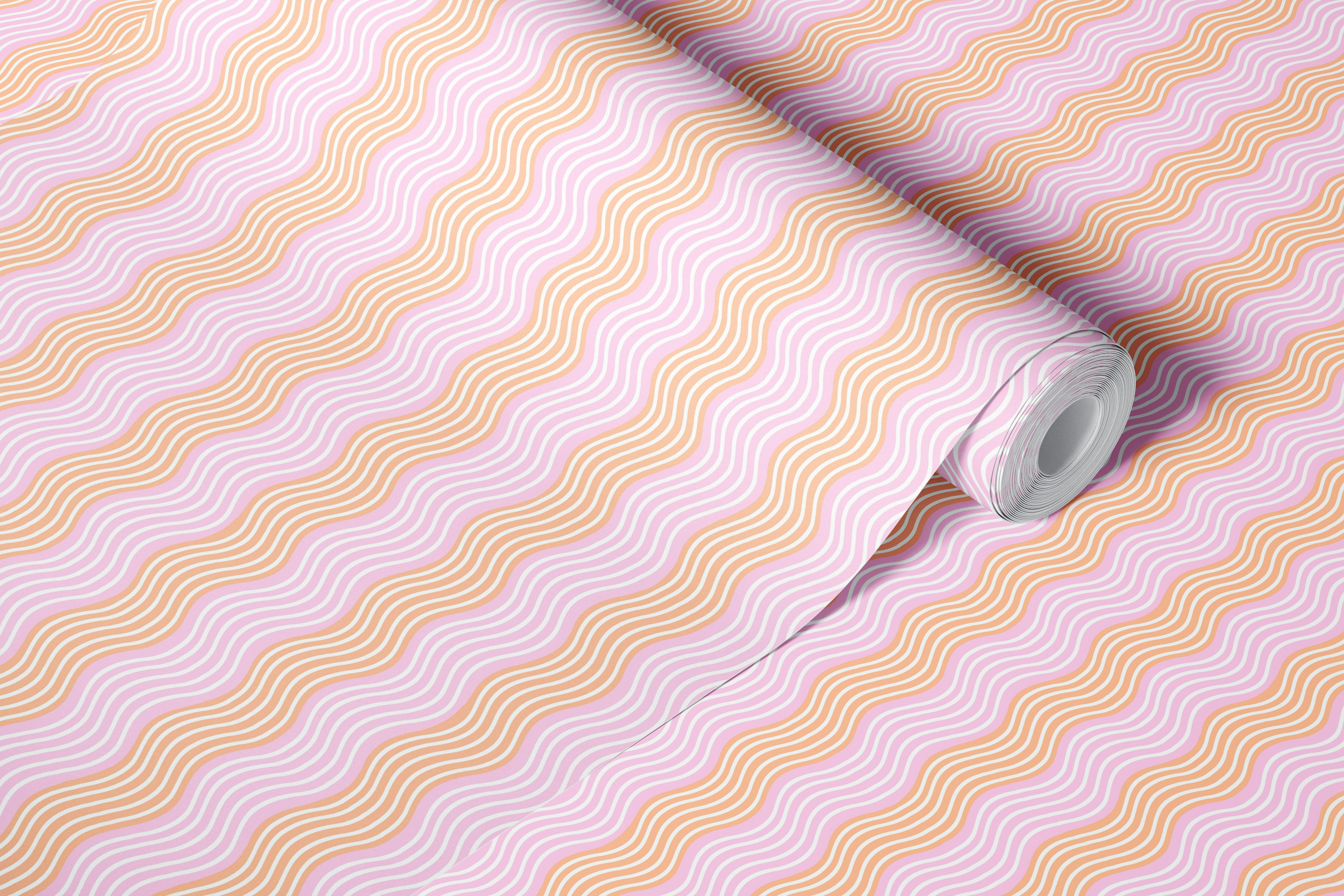 Wavy stripes in pink and coral colors on wallpaper