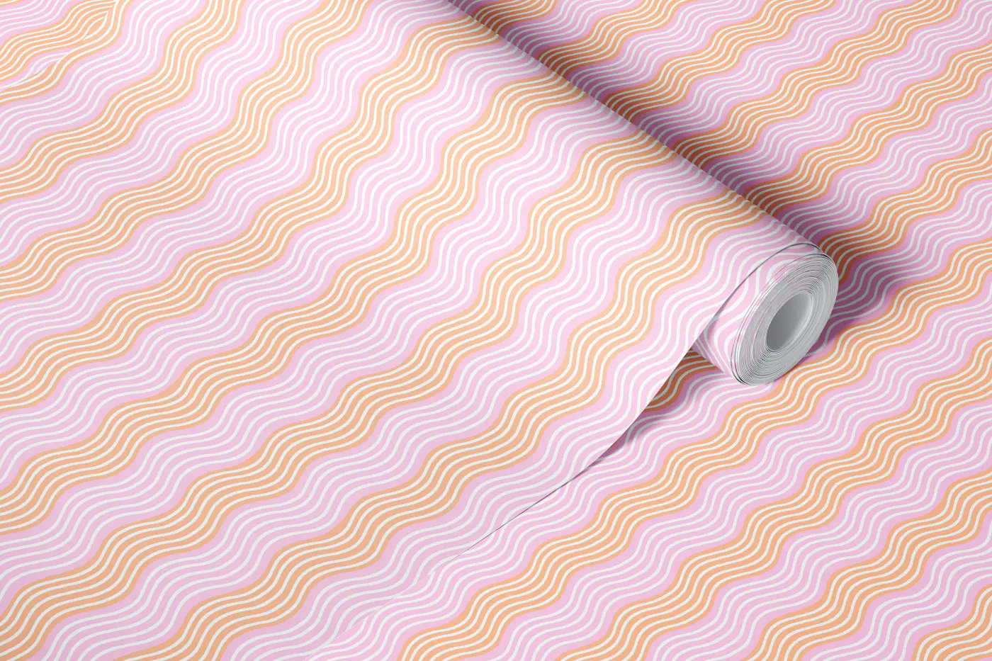 Pink and coral wavy stripes wallpaper roll