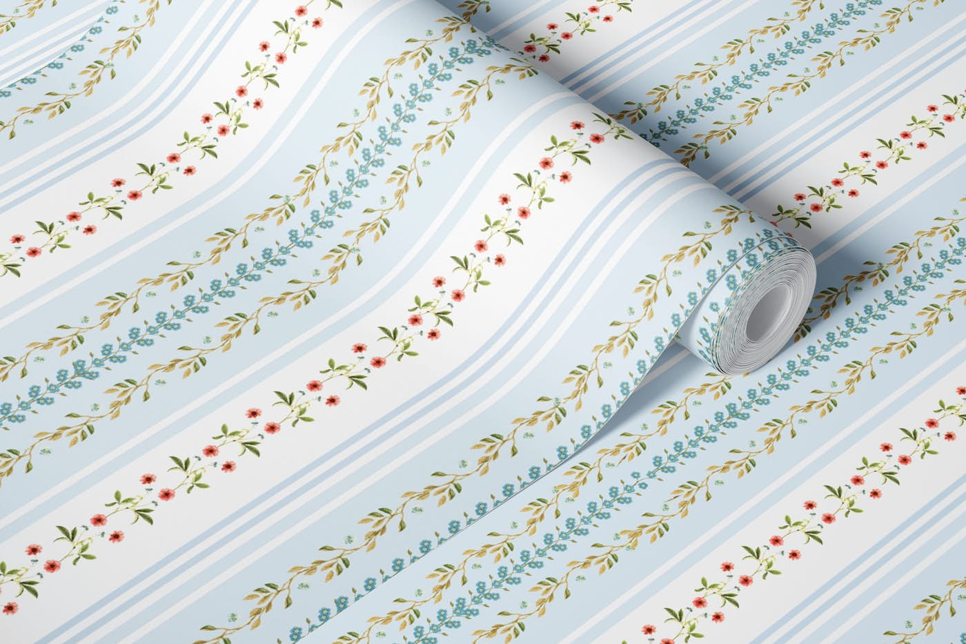 Vintage Victorian Floral Garden - blue wallpaper roll