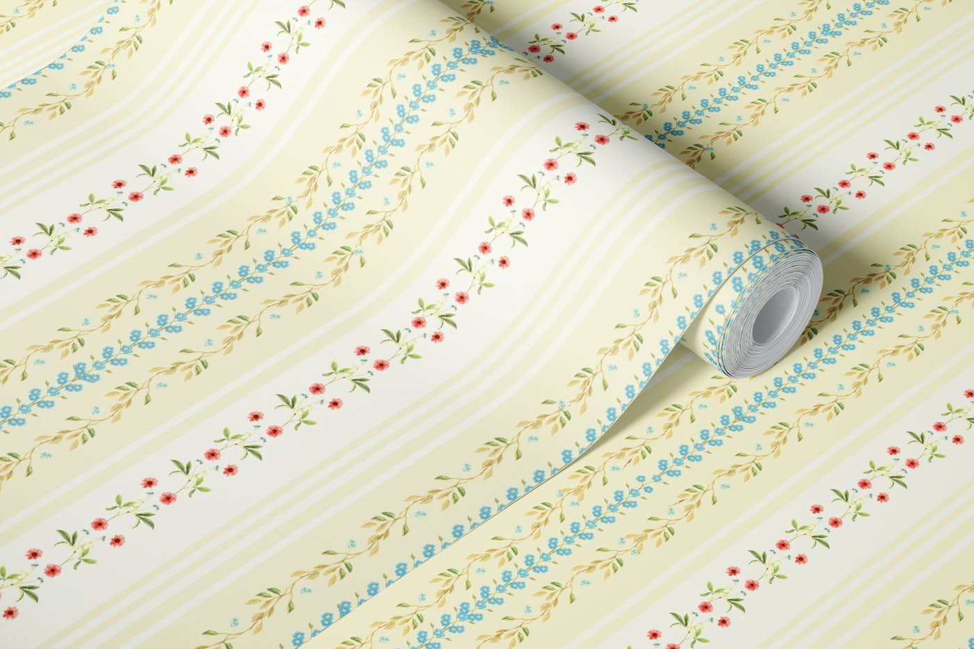 Vintage Victorian Floral Garden - yellow wallpaper roll