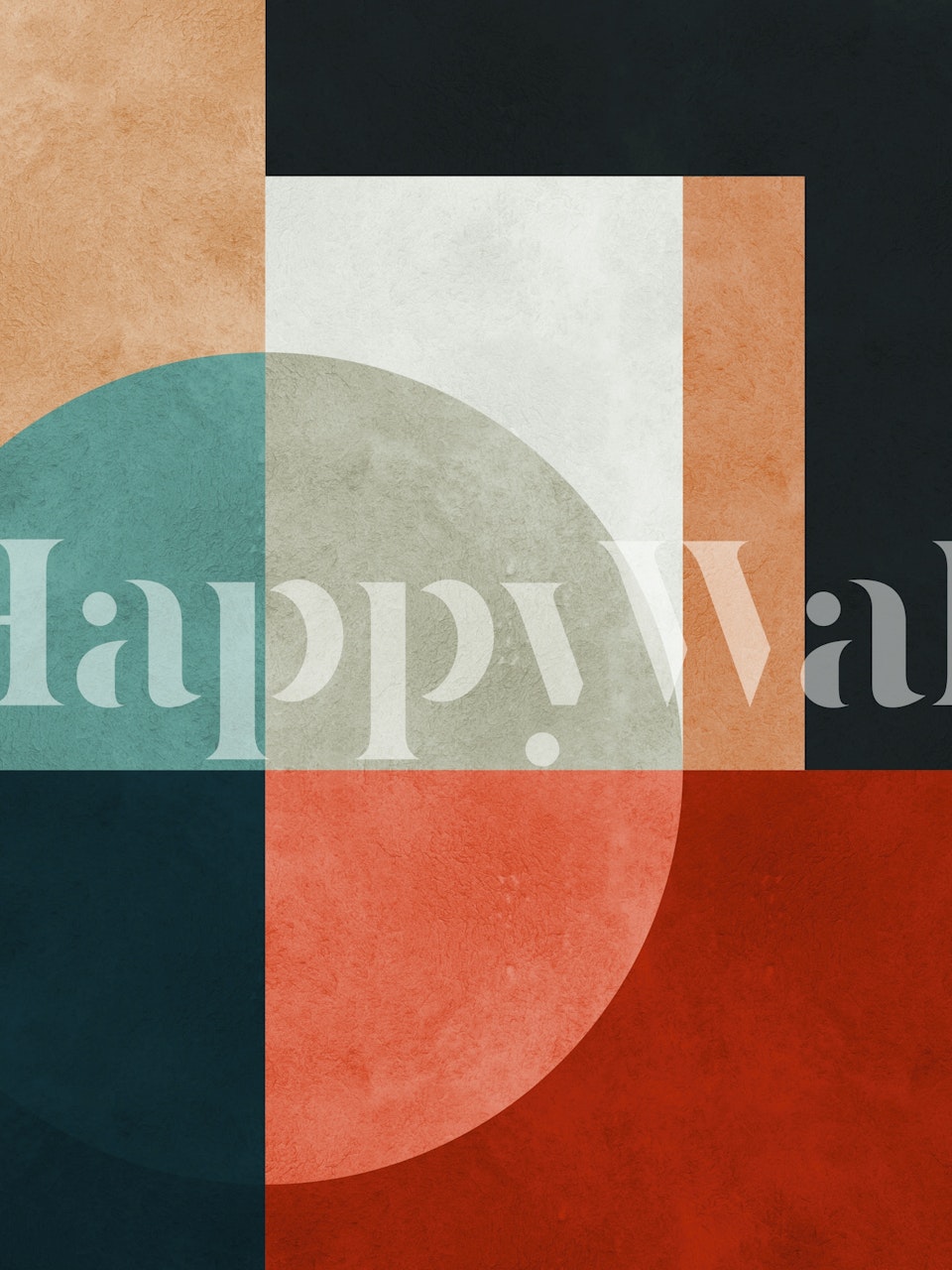 Geometric shapes in warm earth tones: terracotta, teal, and cream wallpaper