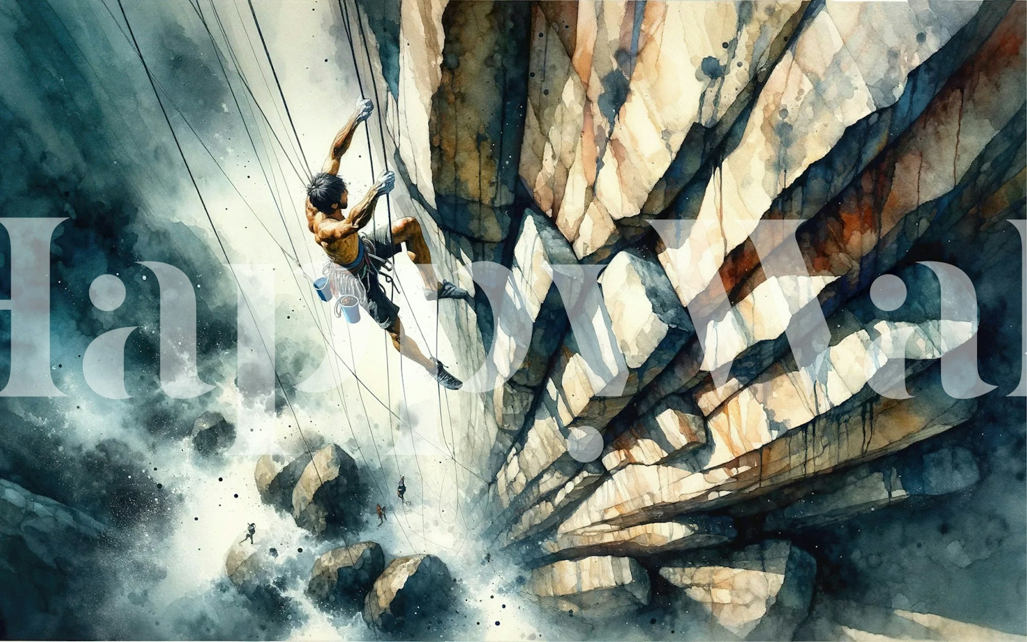 Wallpaper with climber scaling a cliff