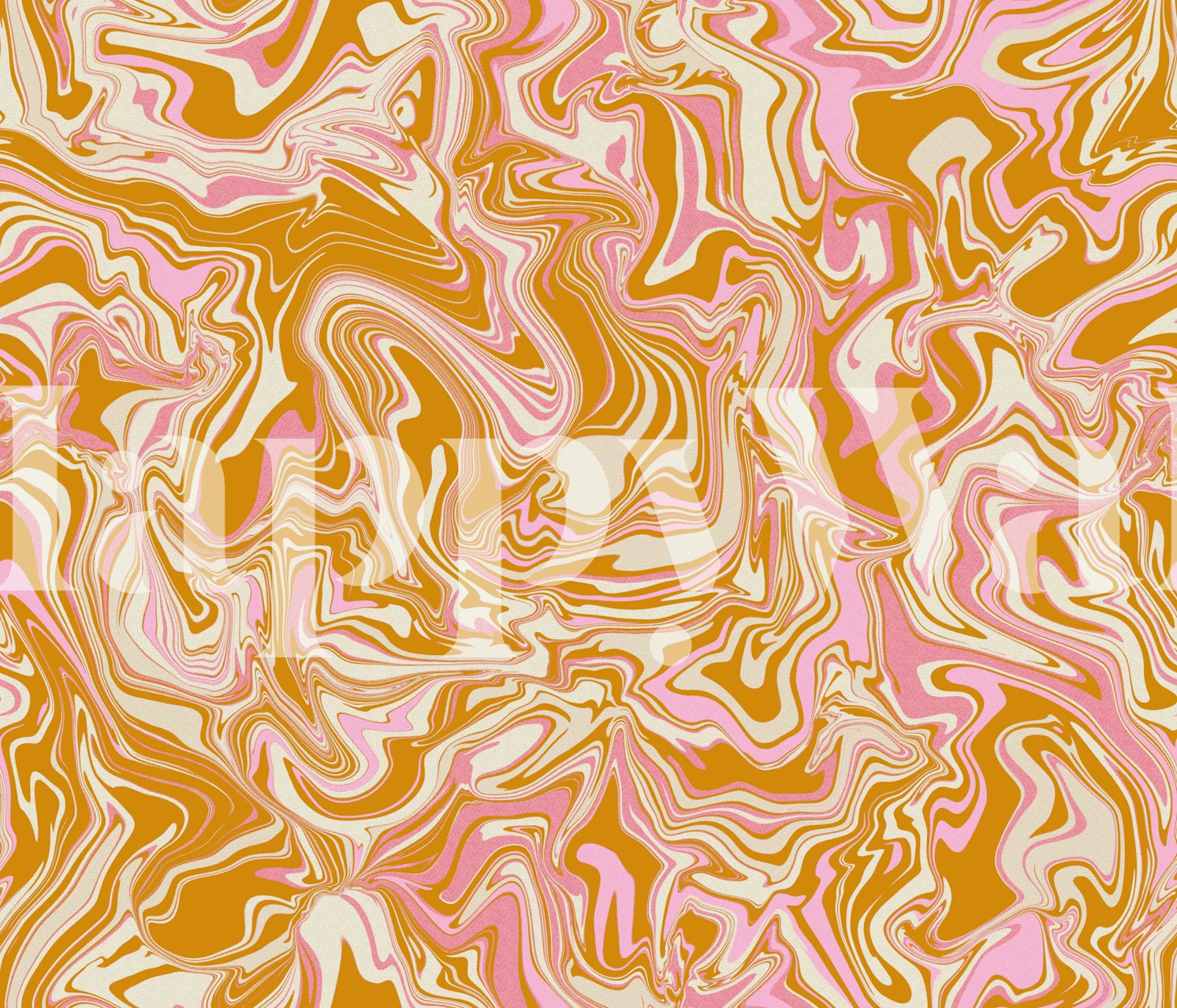 Groovy Marble Retro Pink Ochre wall mural with warm ochre and soft pink swirls.