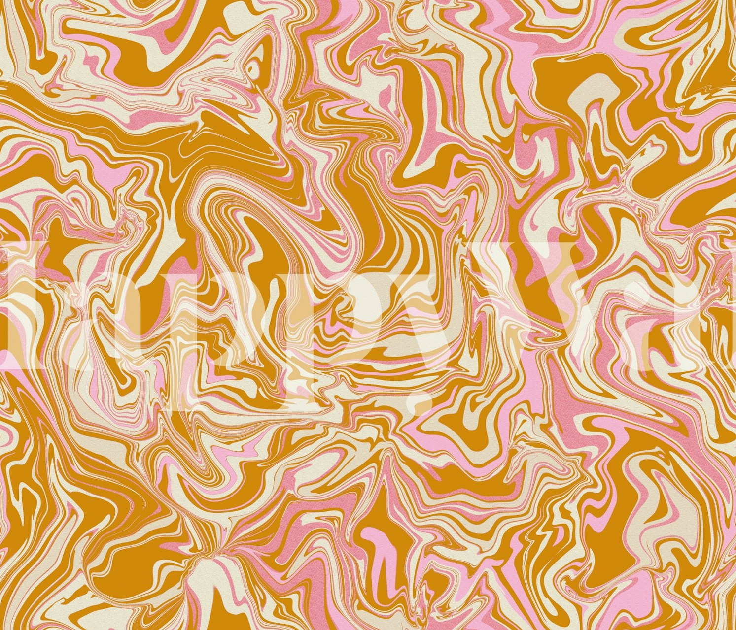 Groovy Marble Retro Pink Ochre wall mural with warm ochre and soft pink swirls.