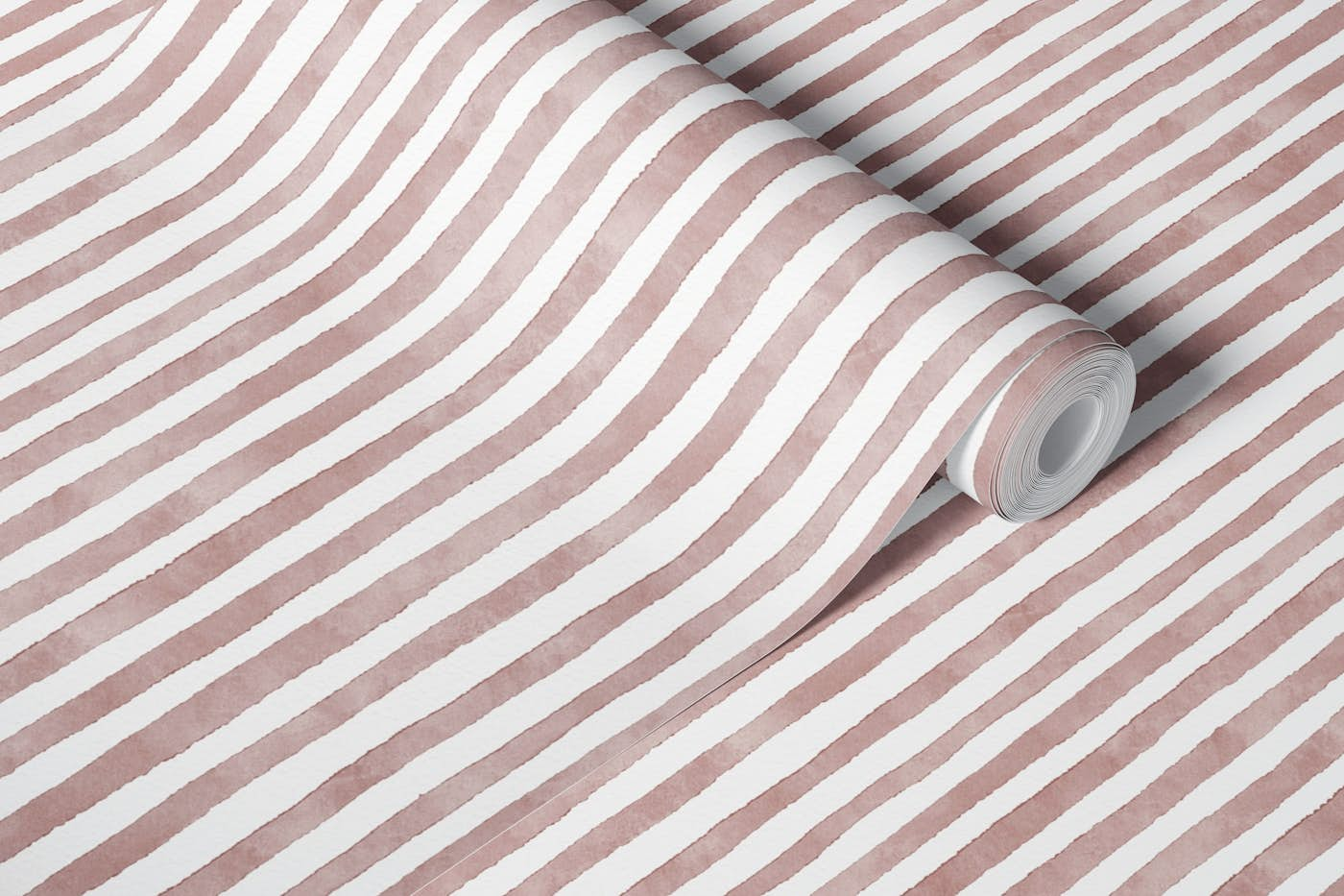 Watercolor Fine Stripes - Tuscany Pink color wallpaper roll