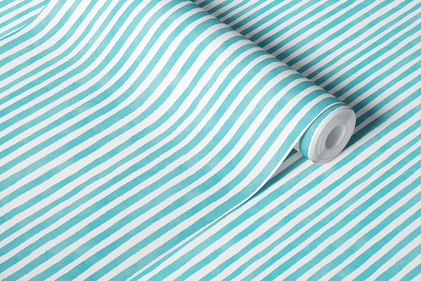 Watercolor Fine Stripes - Turquoise wallpaper roll