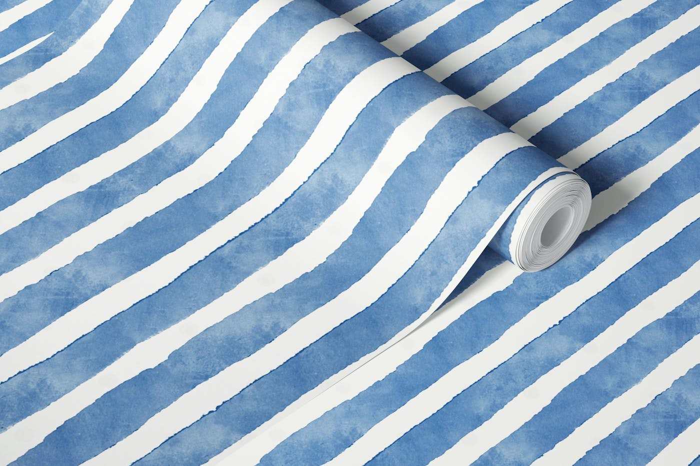 Watercolor Blue Stripes wallpaper roll