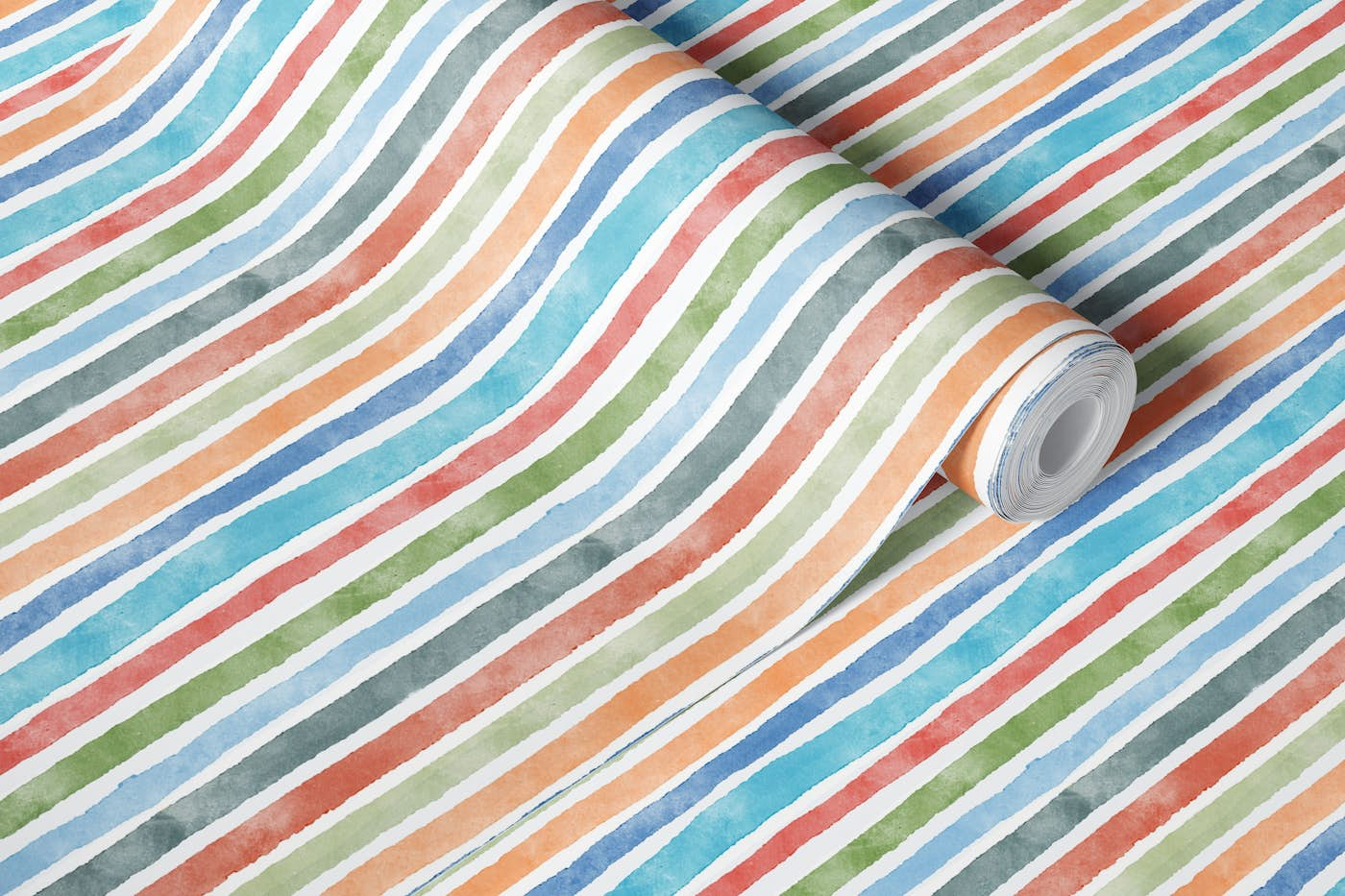 Watercolor Fine Stripes - Multicolored wallpaper roll