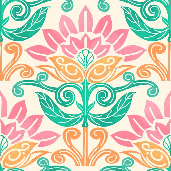 Pink lotus block print