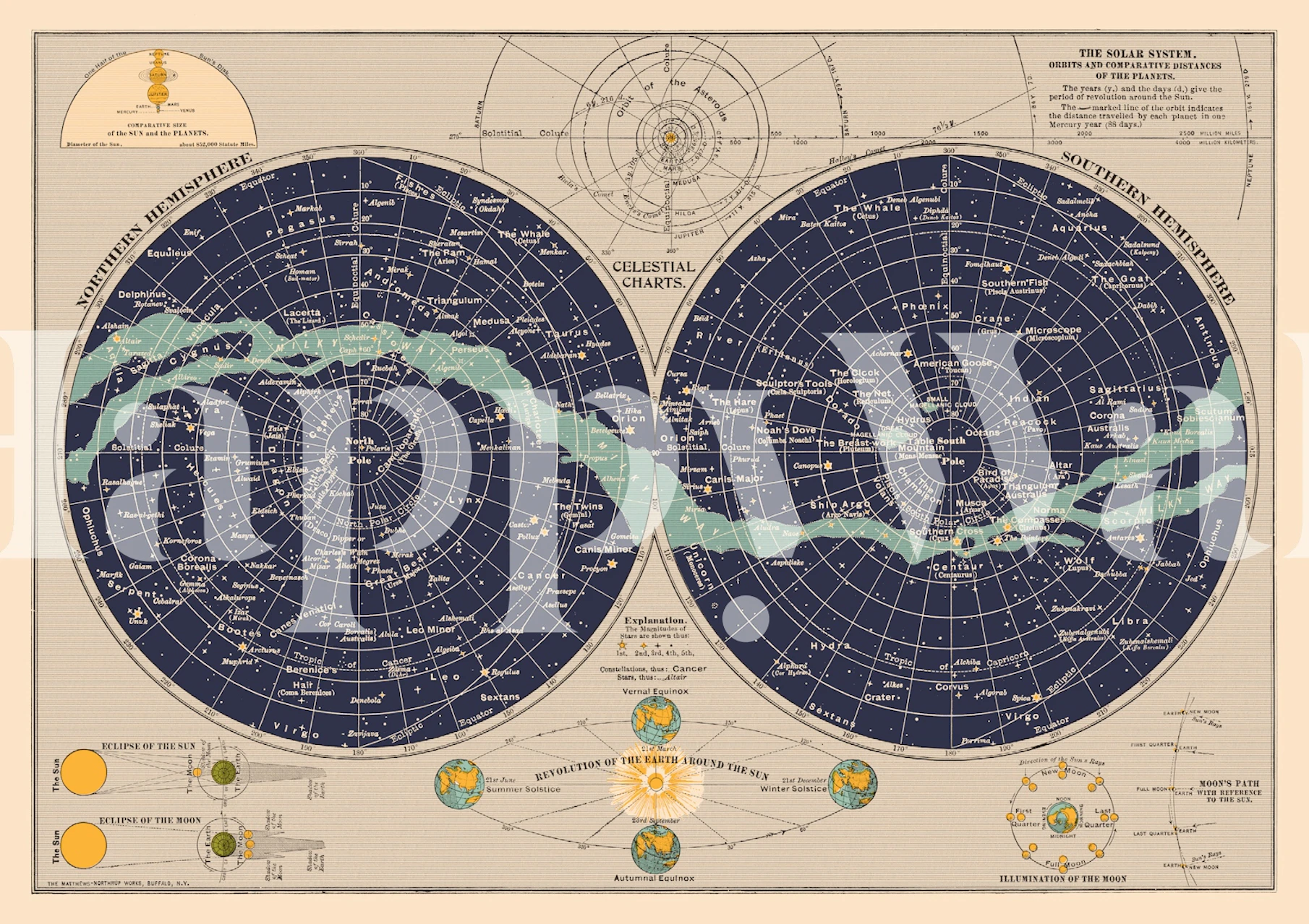 Celestial Charts behang in een kamer