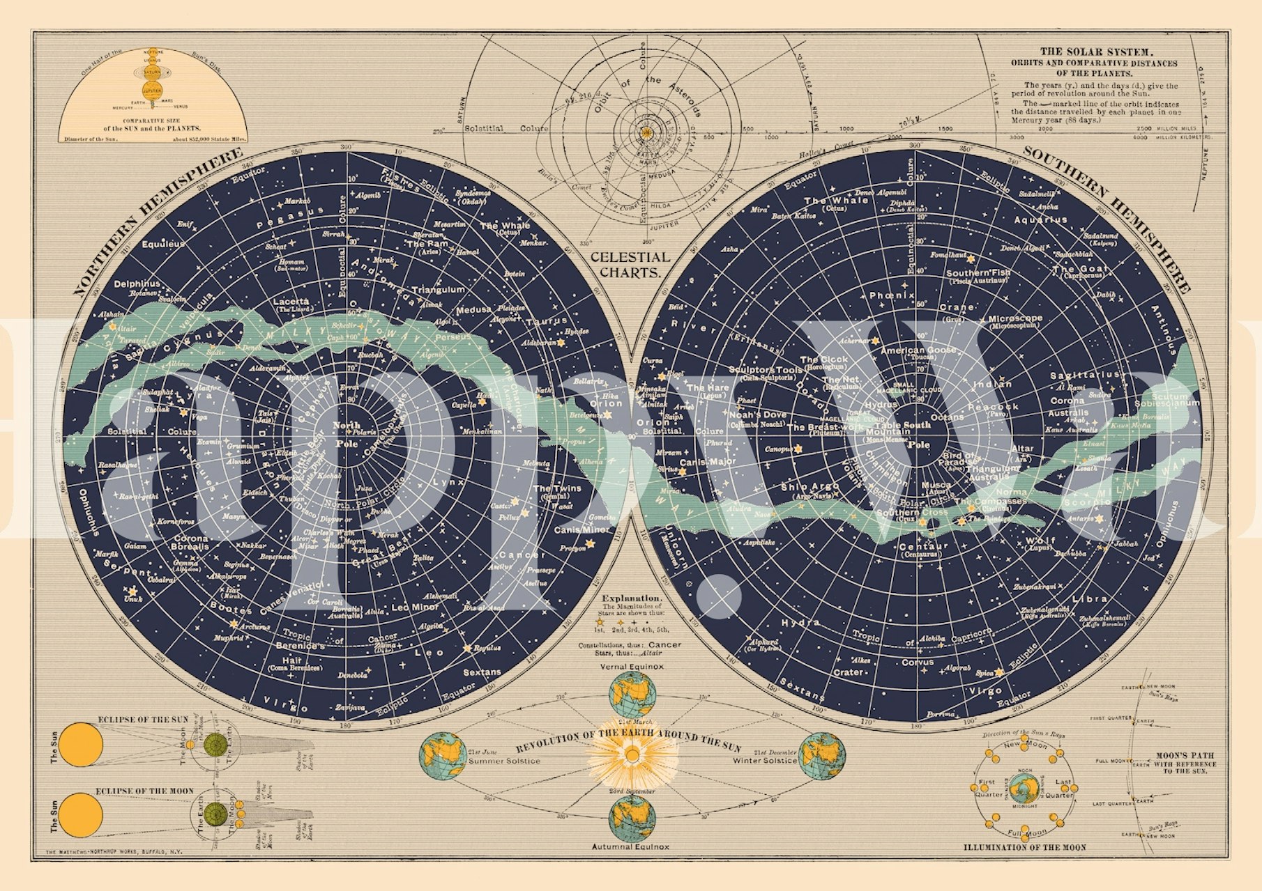Celestial Charts behang in een kamer