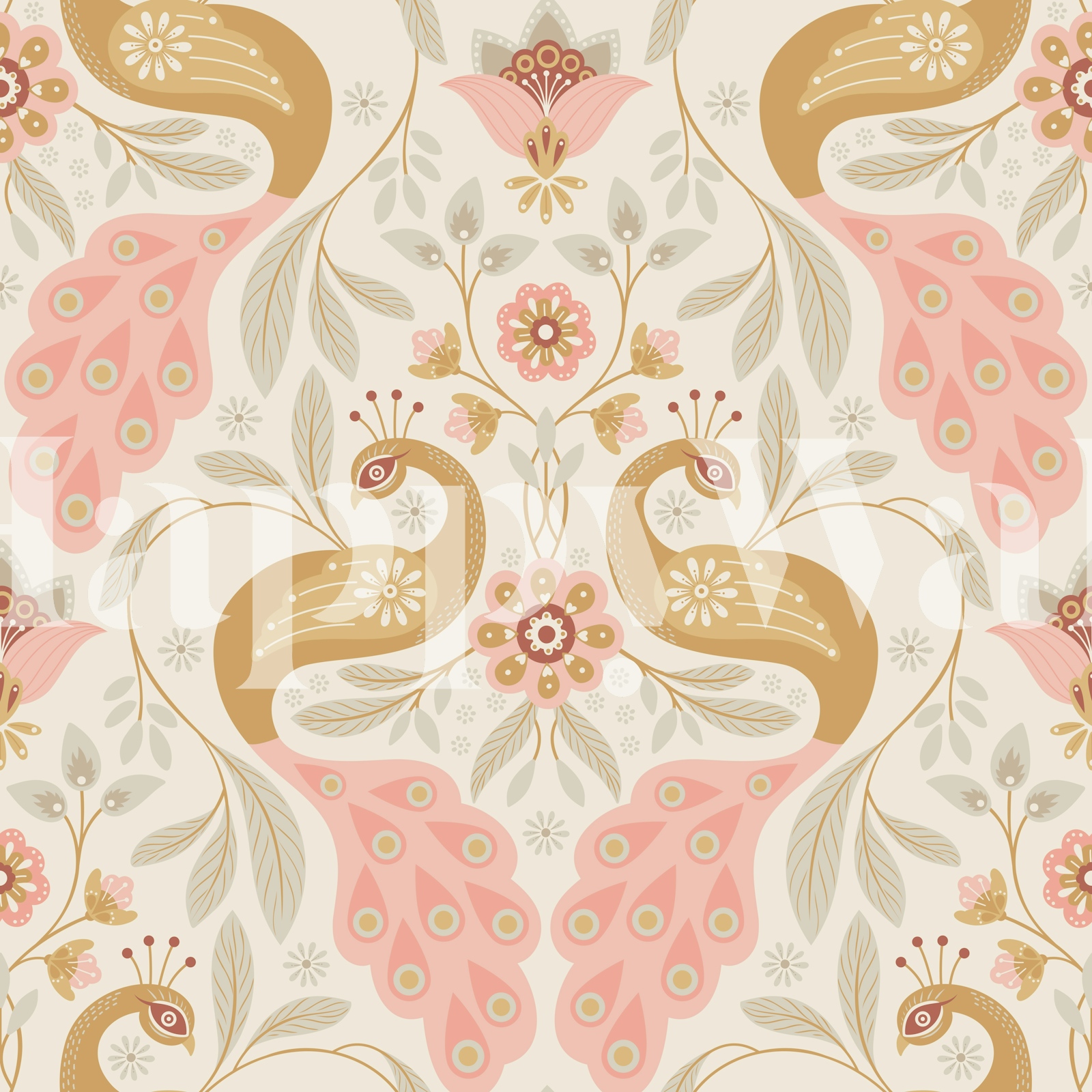Peacock Wallpaper in Pastel Pink | HappyWall