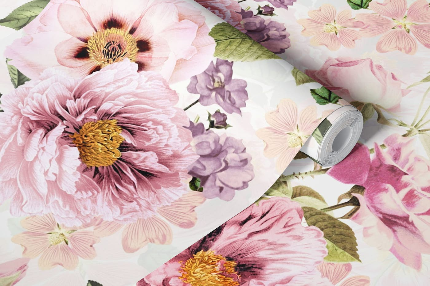 Victorian Blush Peonies Garden wallpaper roll