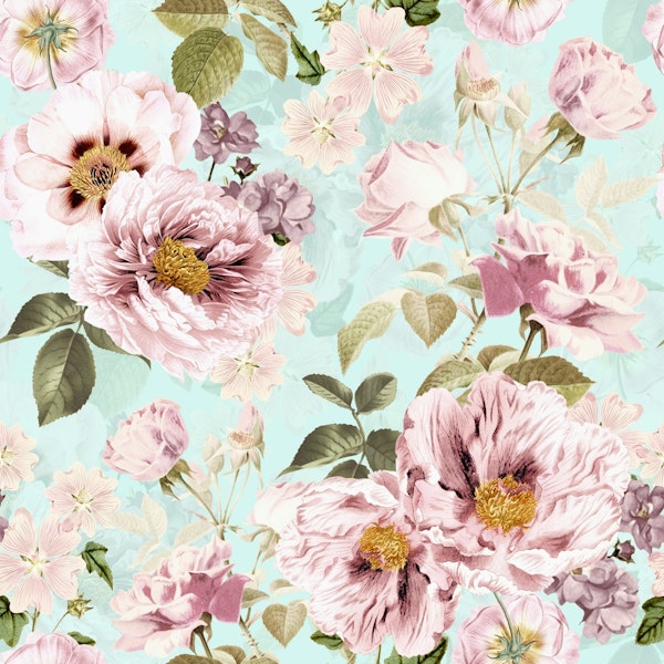 Victorian turquoise Peonies Garden