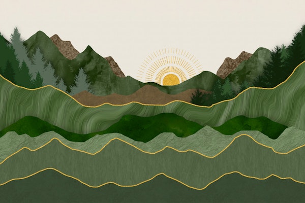 Emerald Hills Golden Sunset Landscape Collage