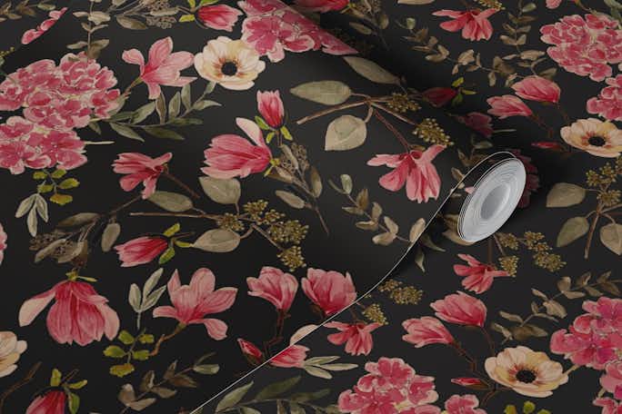 Dark Romantic Pattern - Pink and Charcoalwallpaper roll