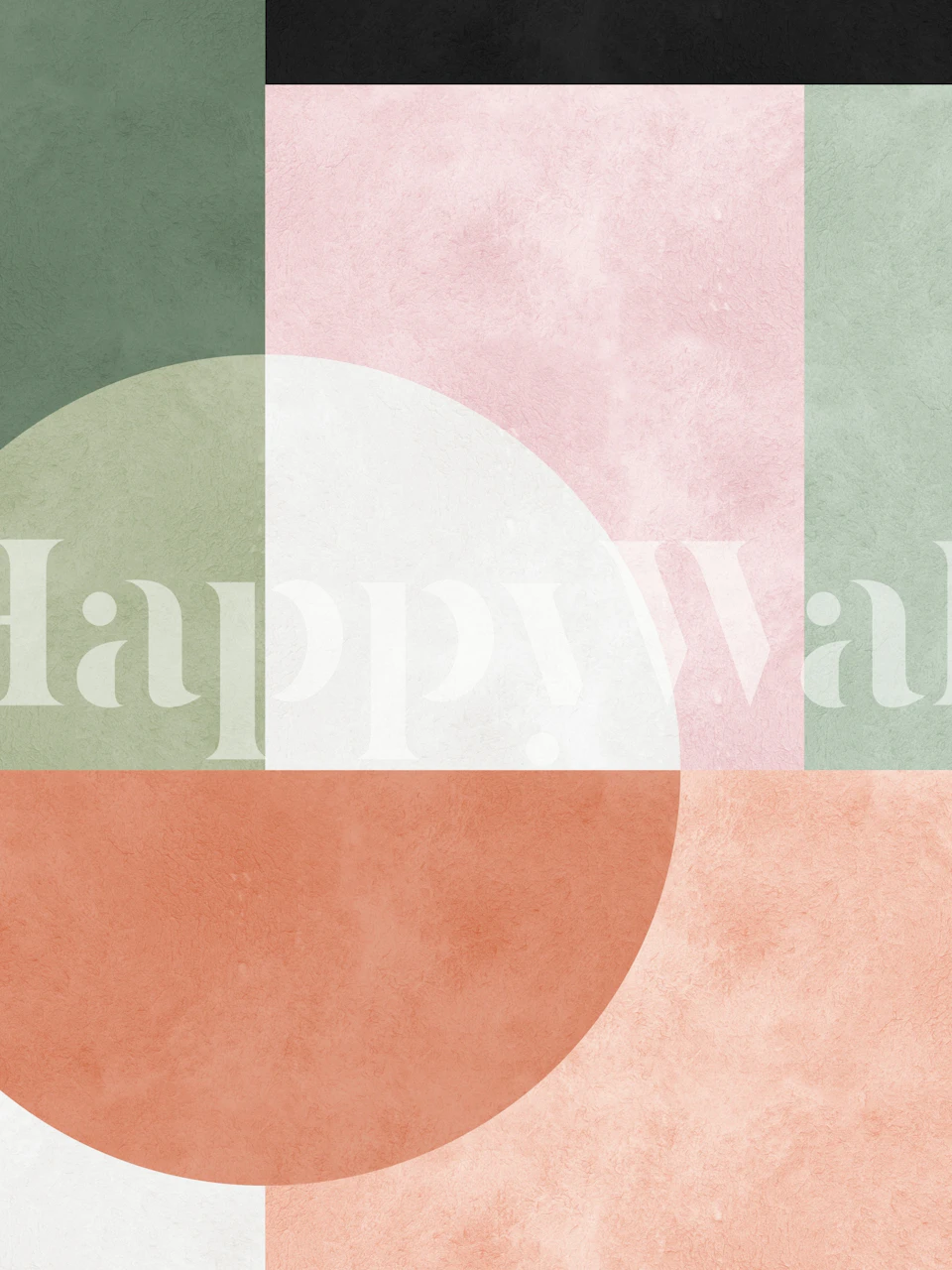 Abstract geometric shapes in pastel green, pink, and white wallpaper