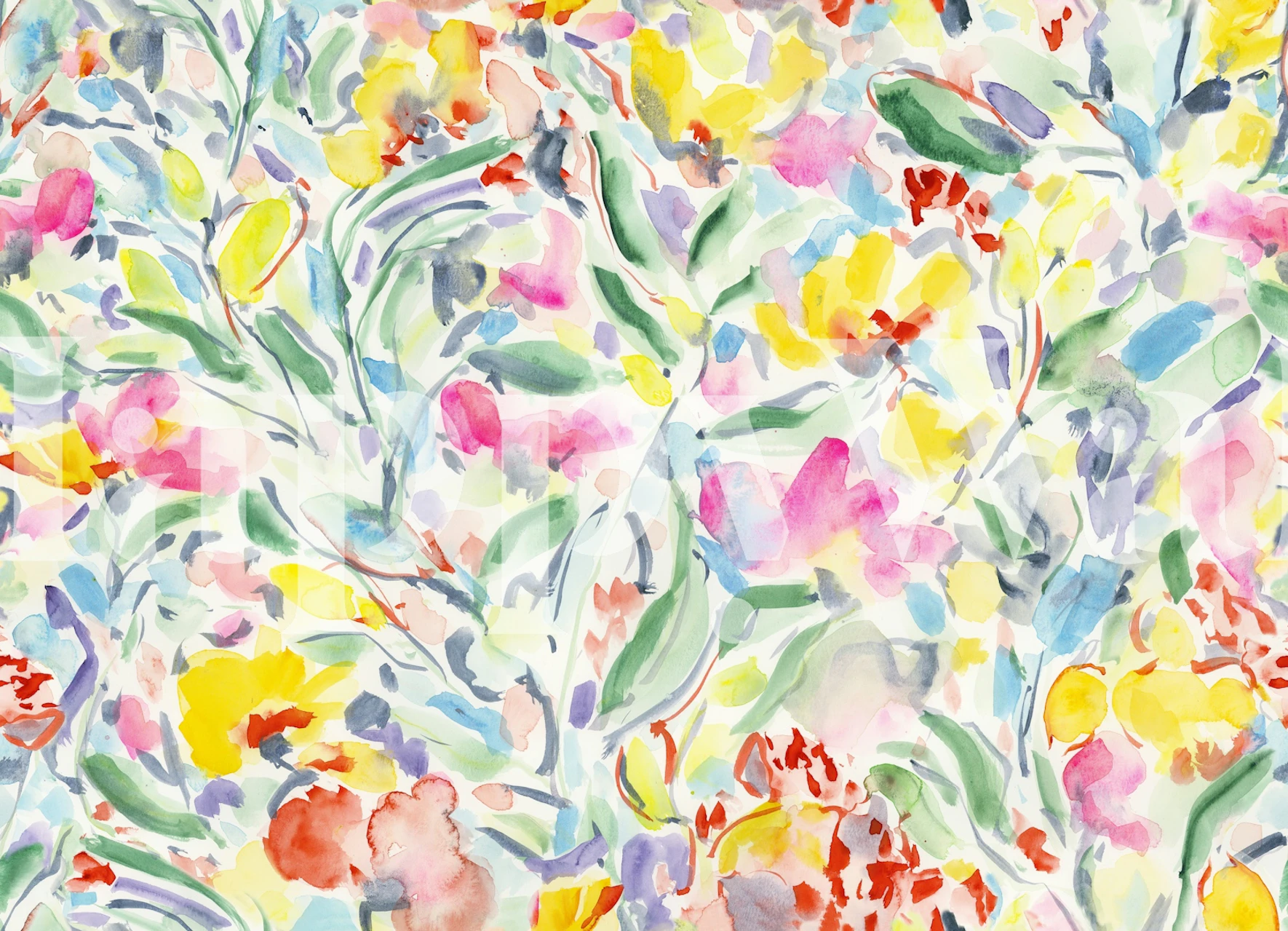 Vibrant floral wallpaper in a room