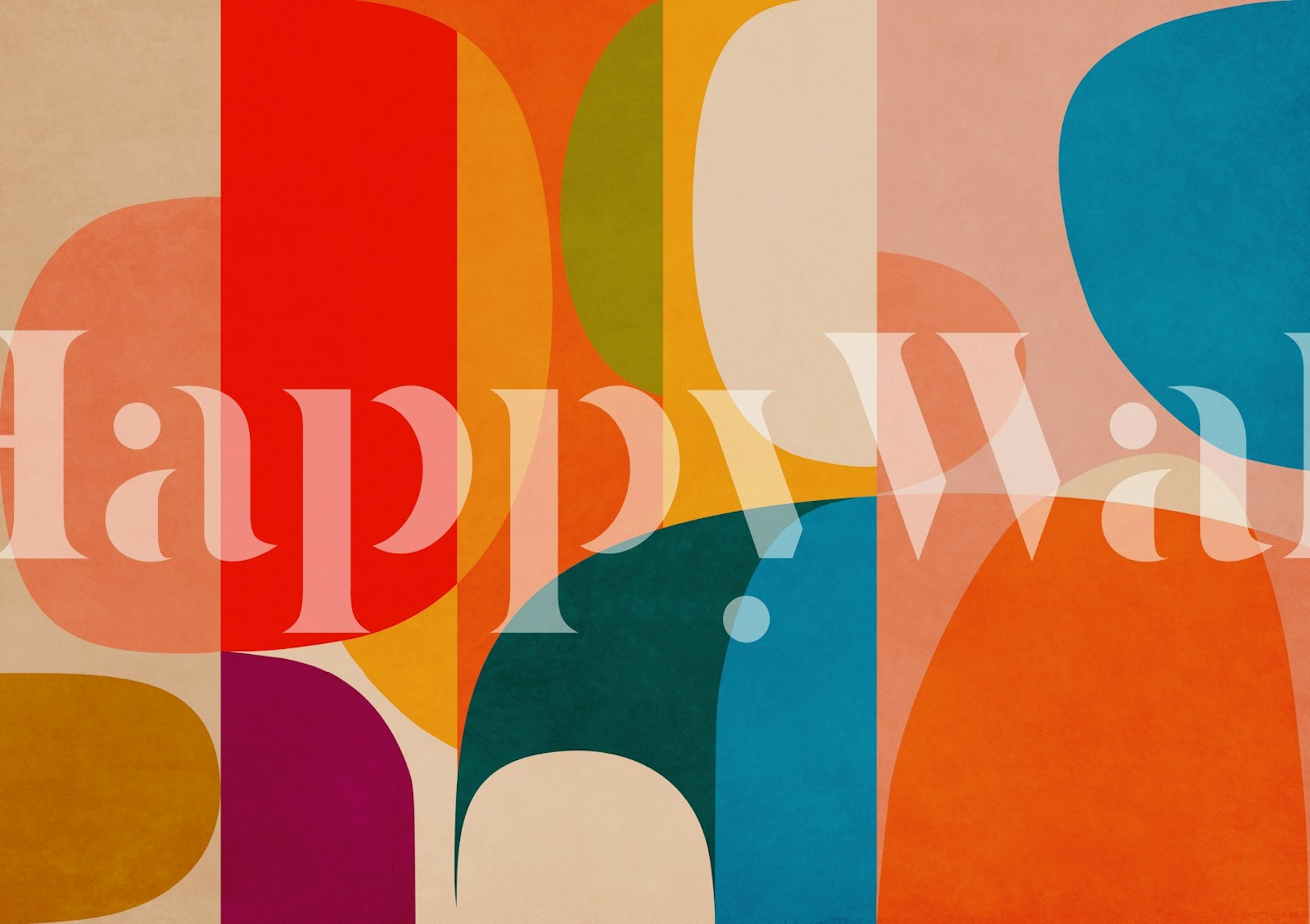 Colorful abstract shapes in red, teal, orange, and cream wallpaper