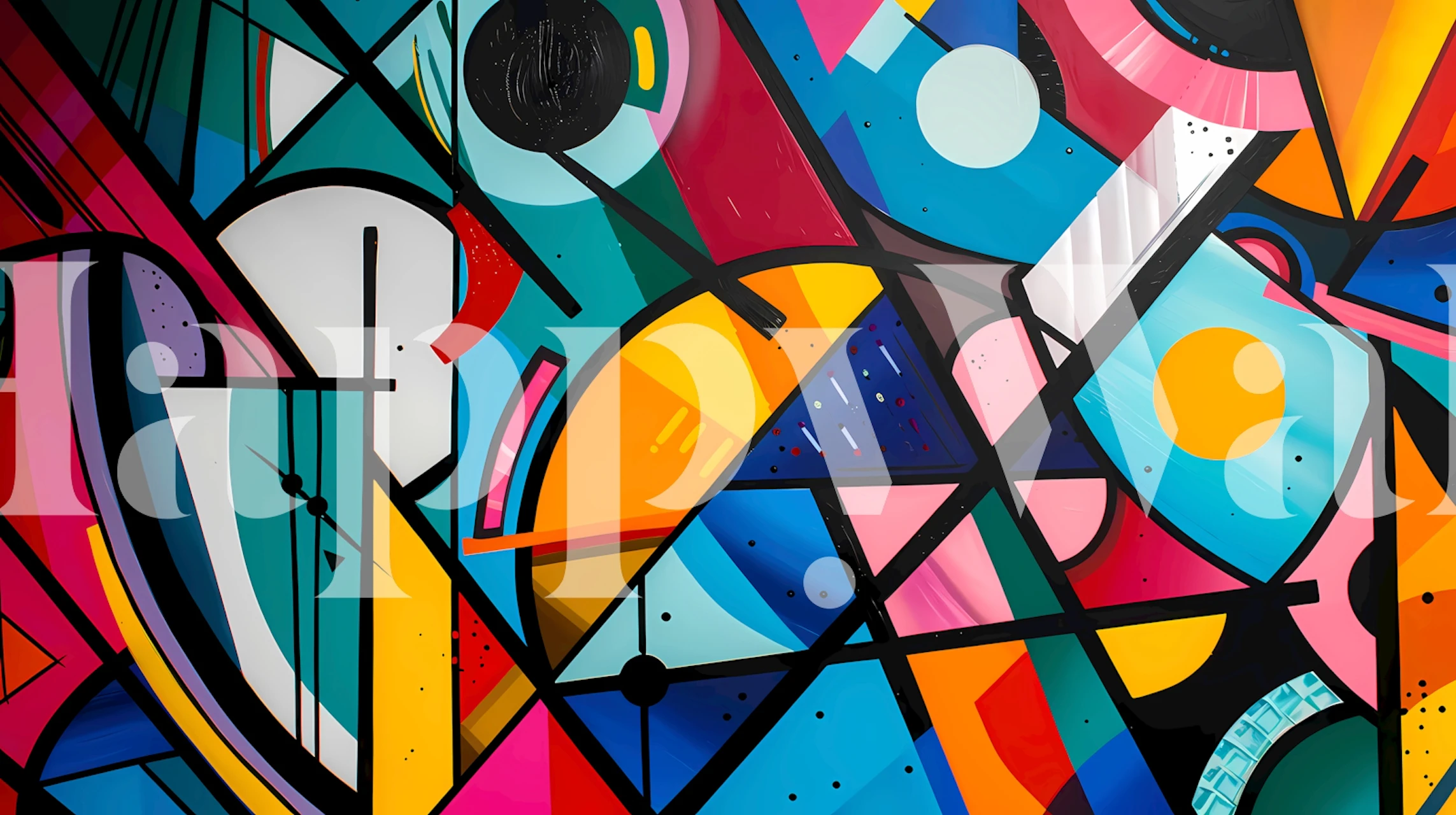 Geometric Pop Art wallpaper in a modern room