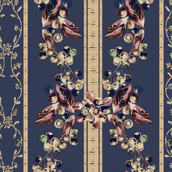 Blueberries Stripes Dark Blue