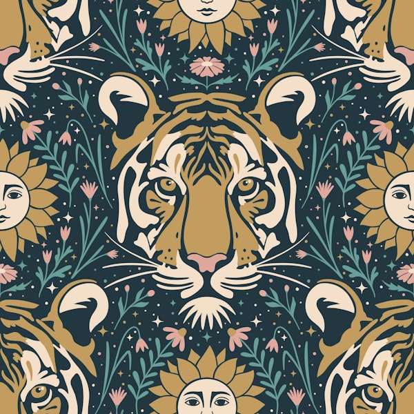 Celestial dark tiger midnight teal mustard