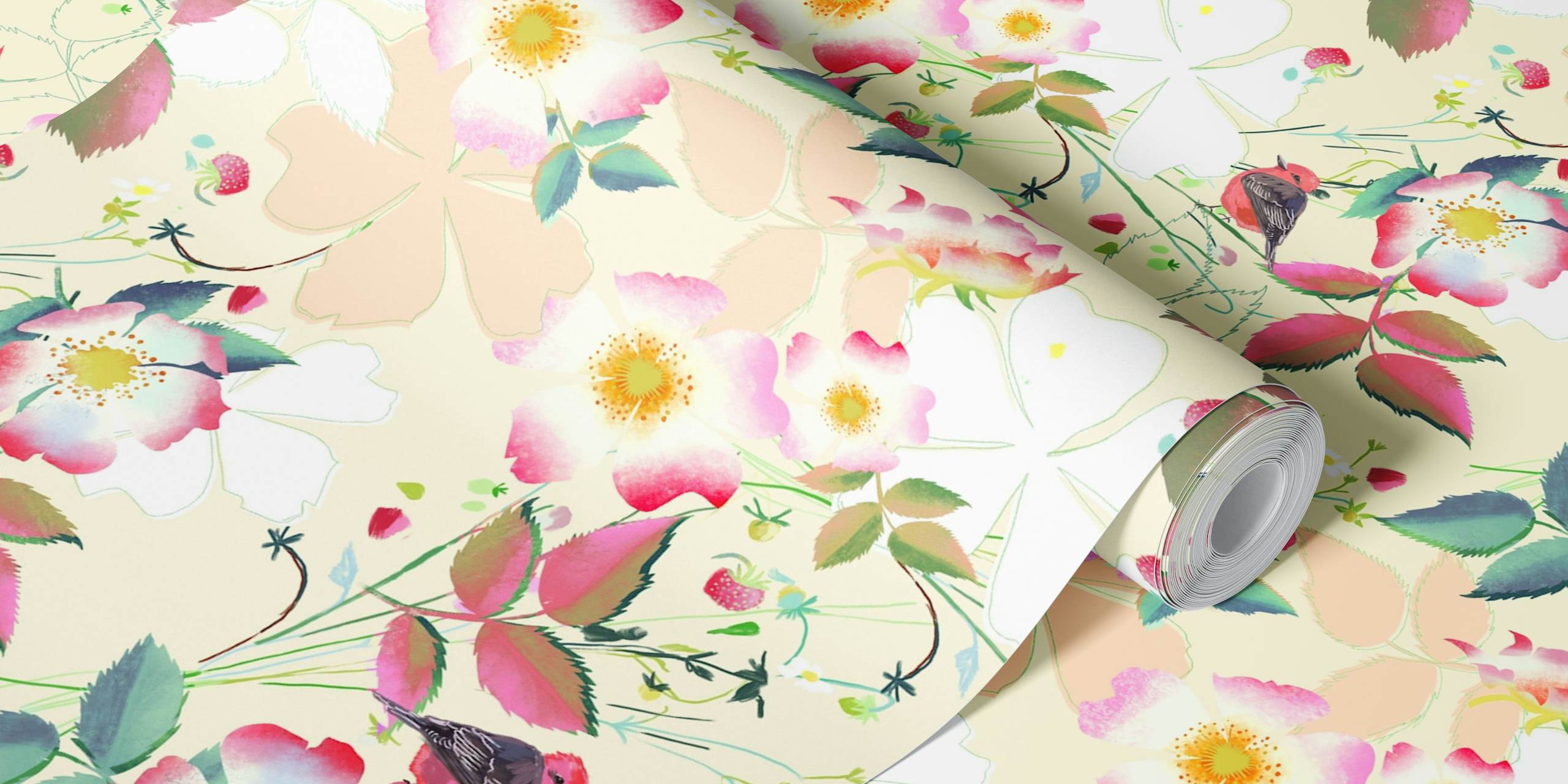 Tapeta Dogrose spring songbirds w pokoju