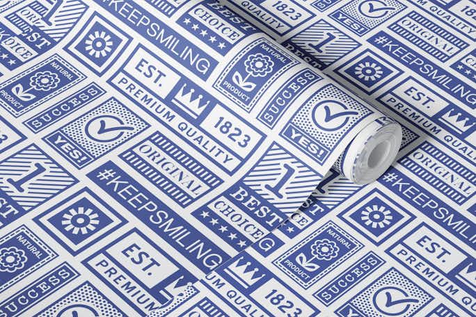Blue and white vintage labels / 3058 Cwallpaper roll