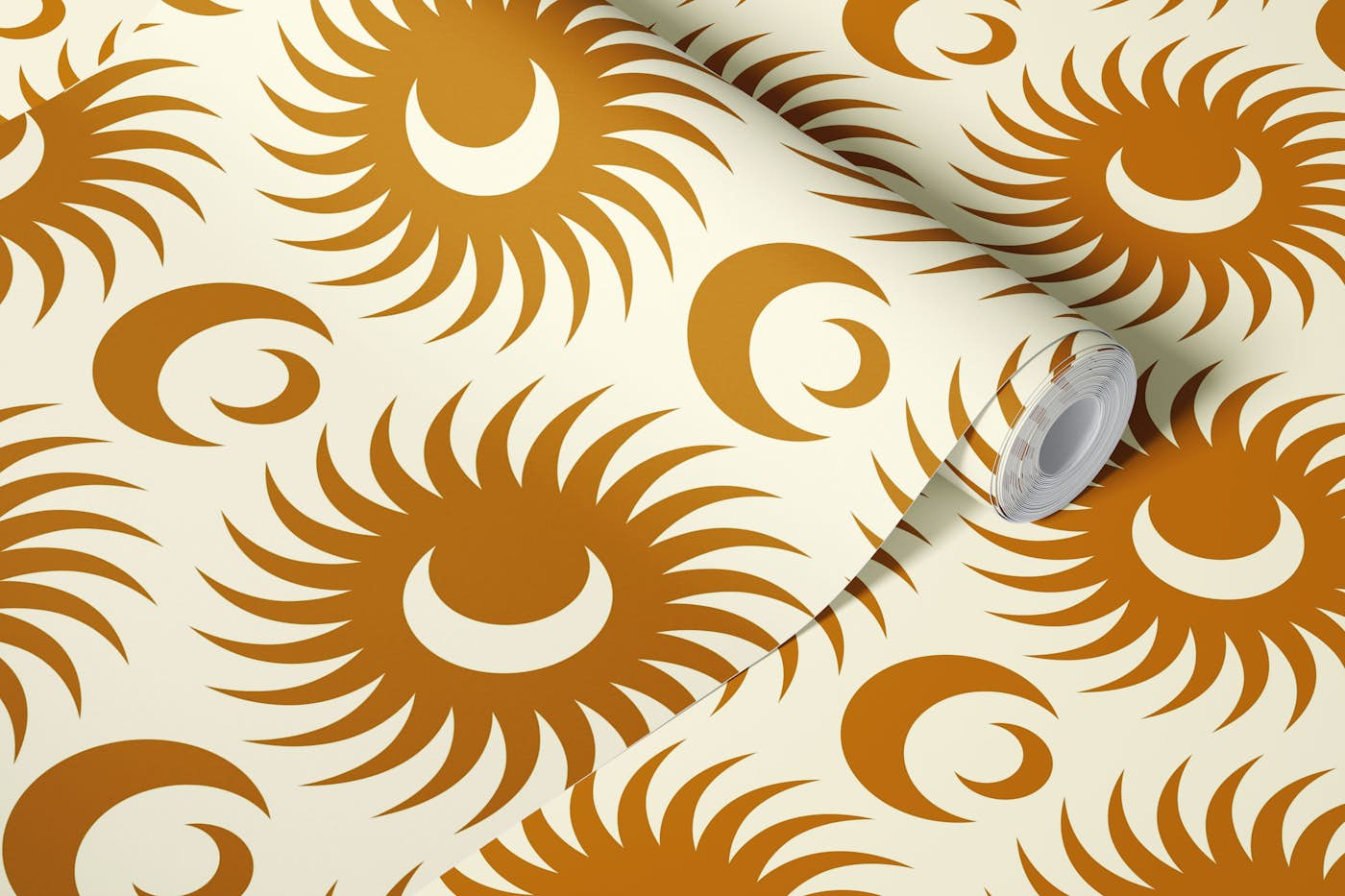 Vintage suns and moons, light brown / 3063 A wallpaper roll