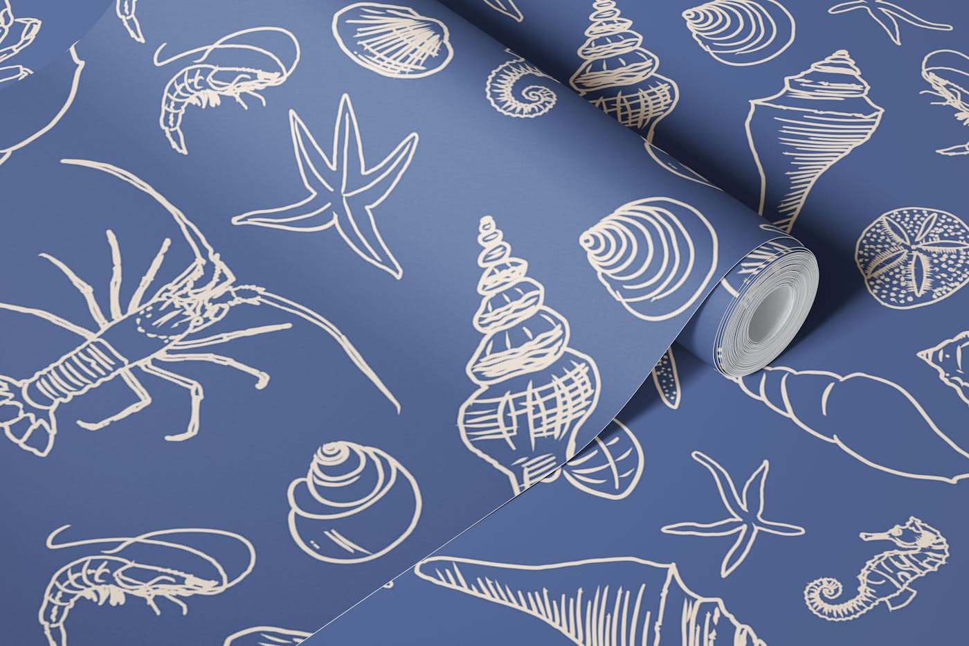 Seahorse Nautical Coastal Blue Ivory XL wallpaper roll