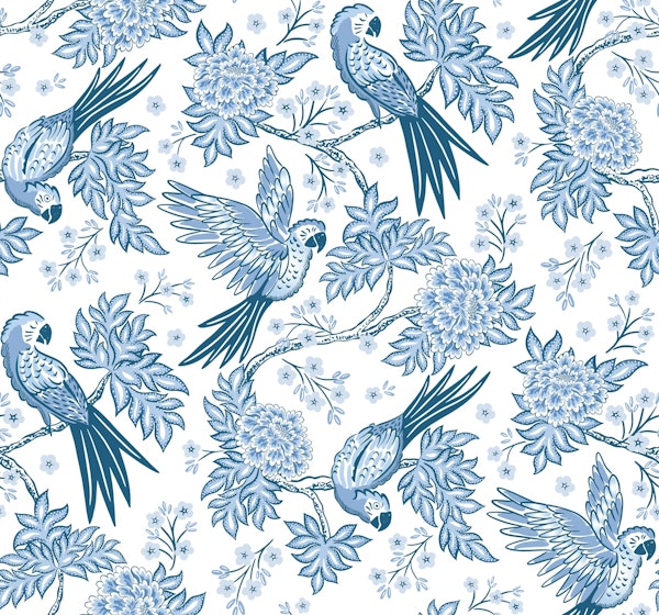 Parrot garden - blue and white