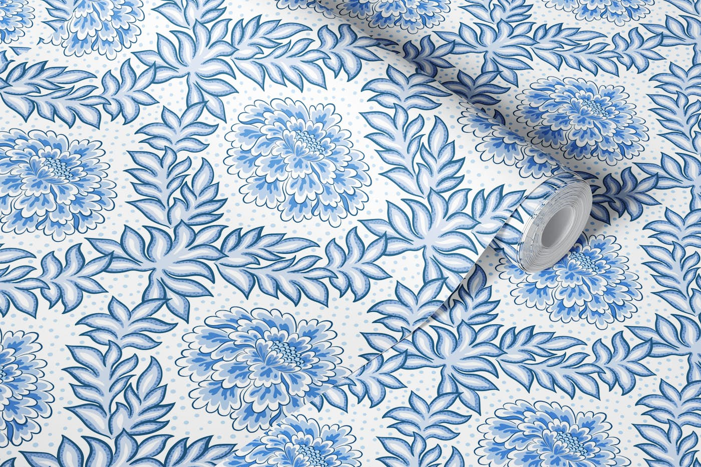 Bold floral - blue and white wallpaper roll