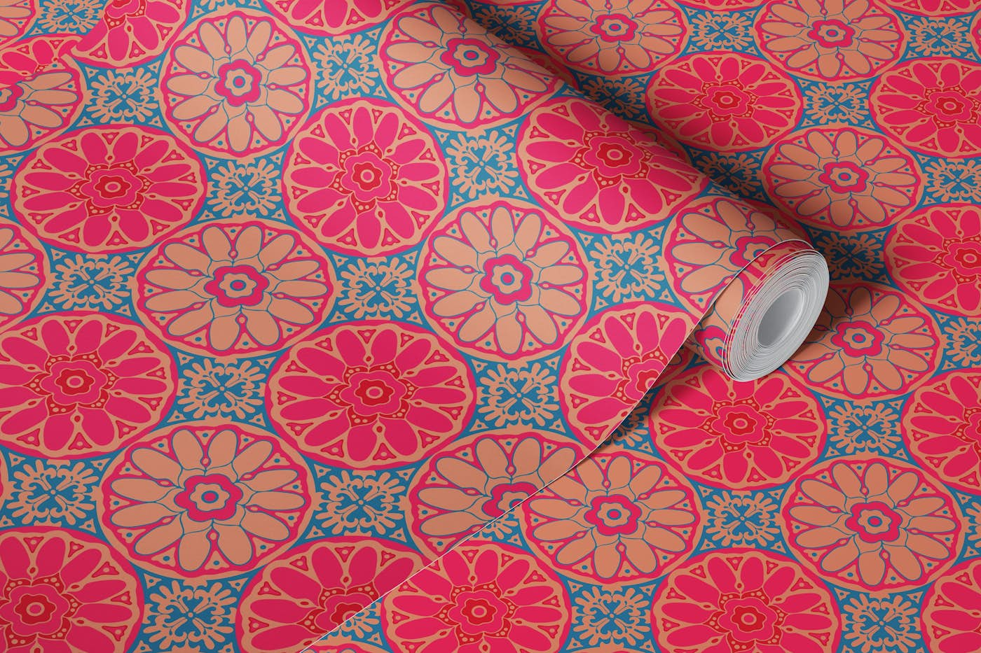 GRAND BAZAAR Bohemian Mandala Pink Blue Small wallpaper roll