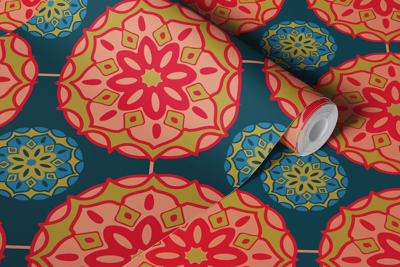 MOSAIQUE Bohemian Floral Mandala Red Large wallpaper roll