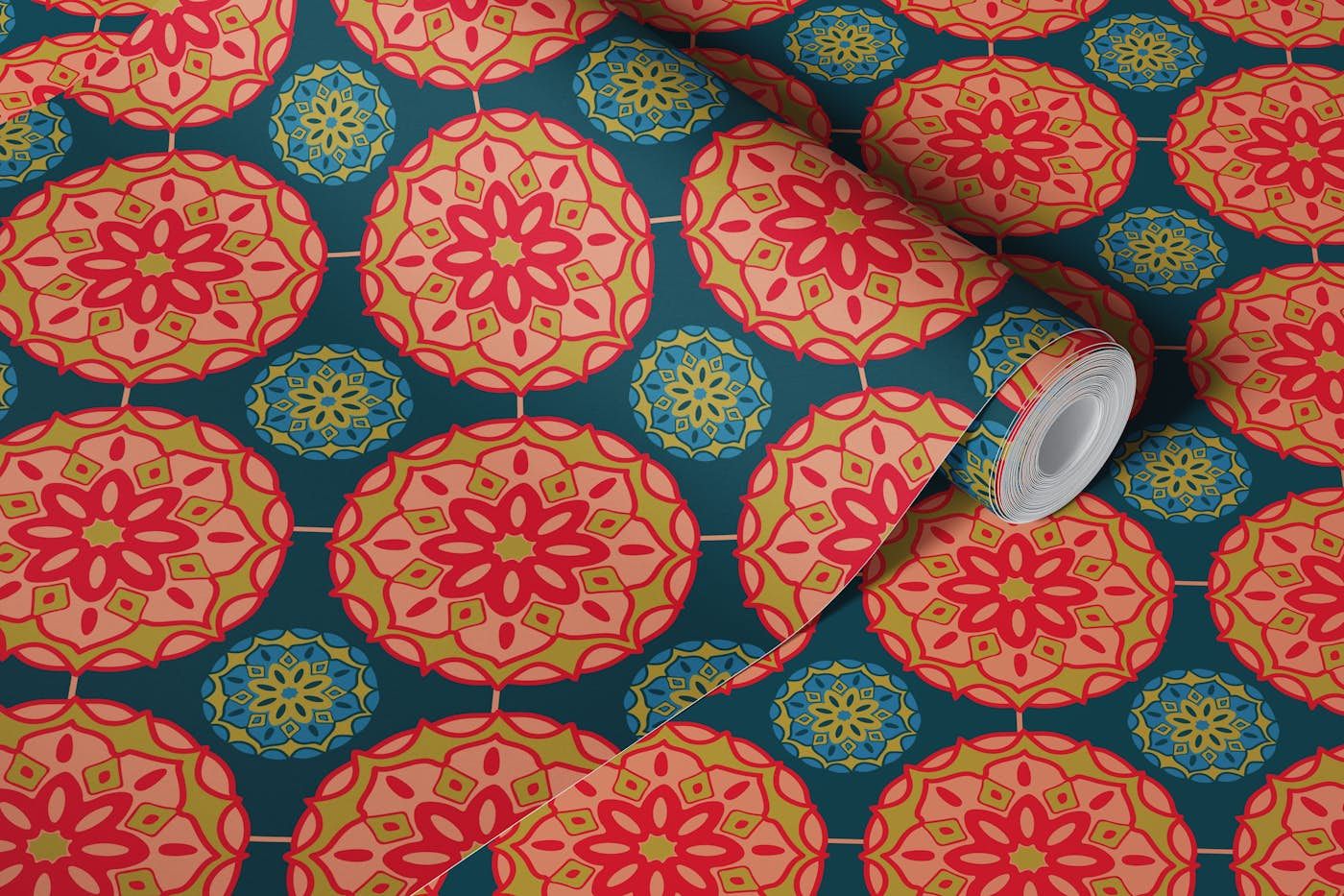 MOSAIQUE Bohemian Floral Mandala Red Small wallpaper roll