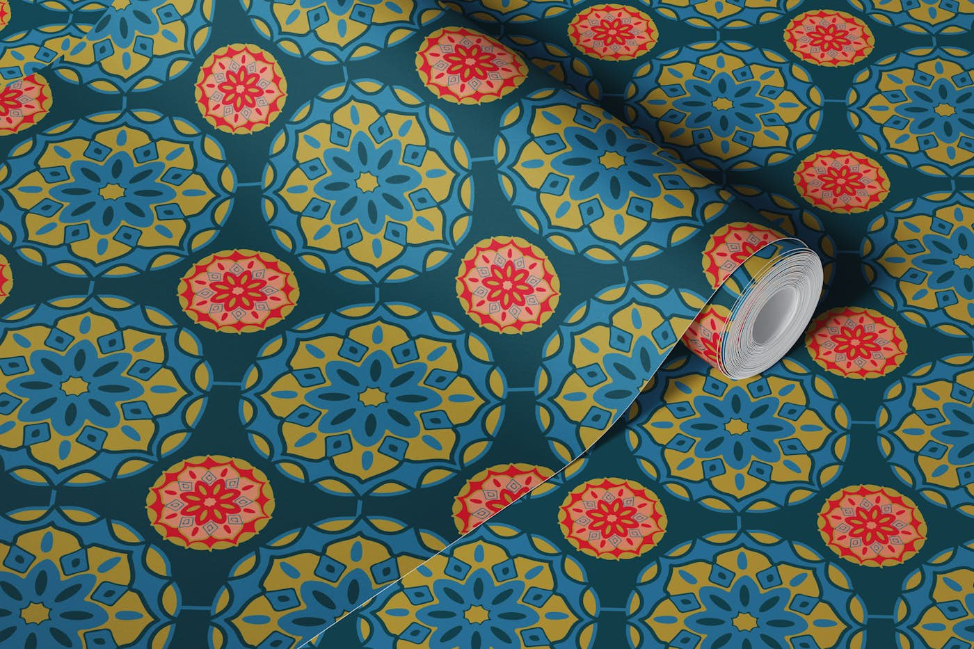 MOSAIQUE Bohemian Floral Mandala Blue Small wallpaper roll