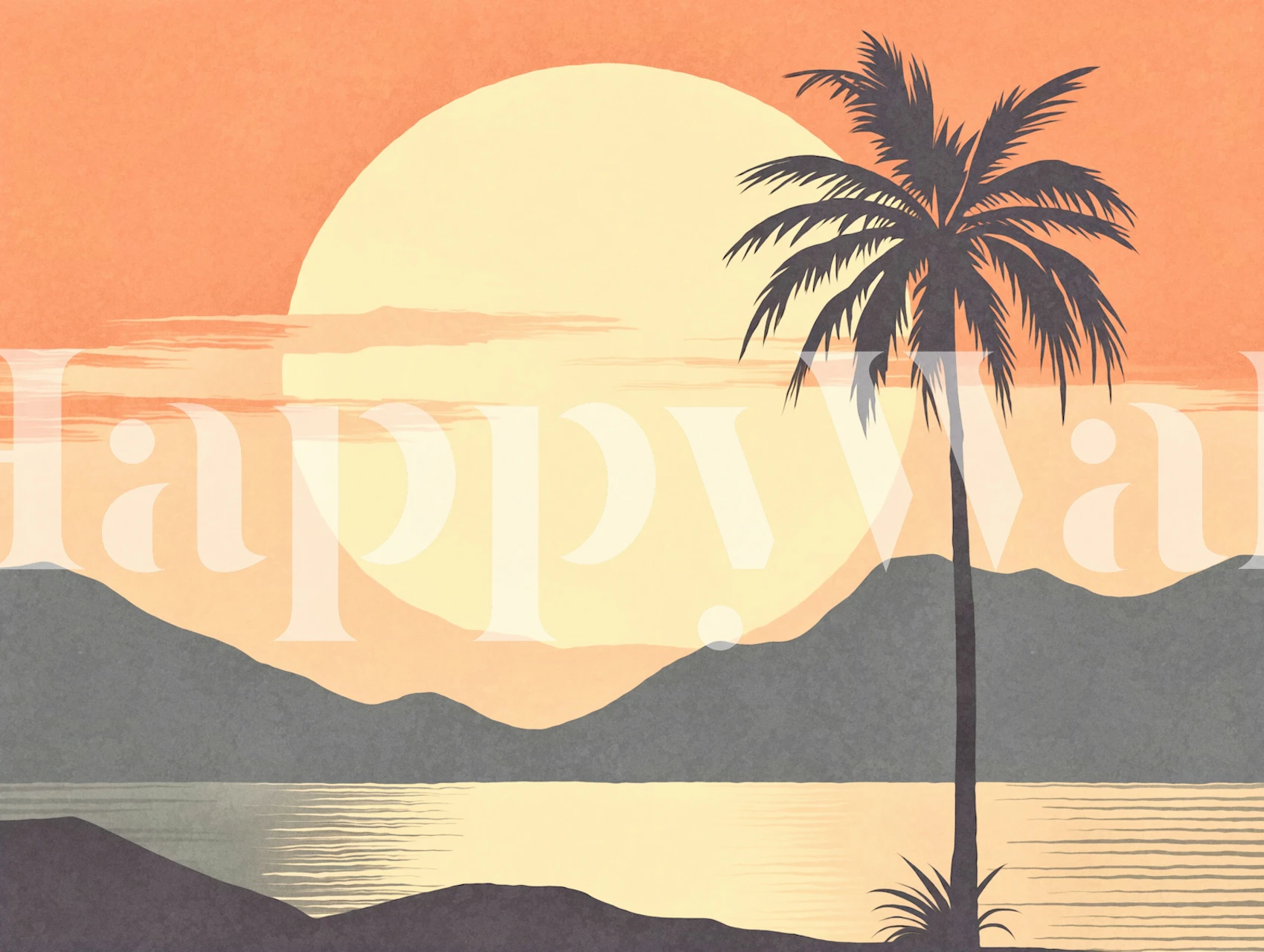 Hawaiian beach sunset wall mural with palm tree silhouette