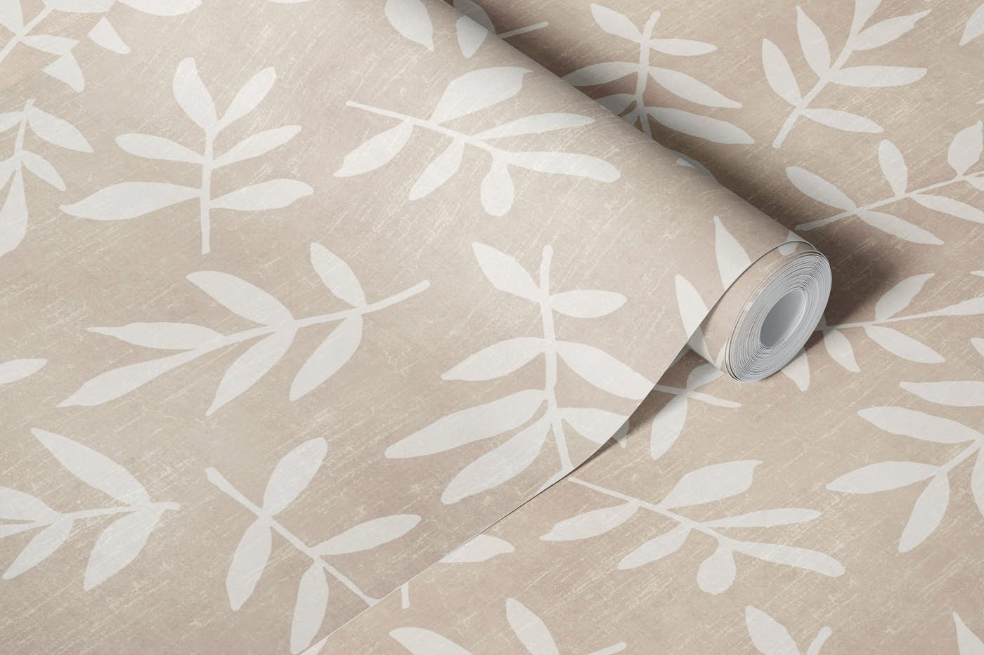 Simple Ditsy Leaf Pattern Warm Beige II wallpaper roll