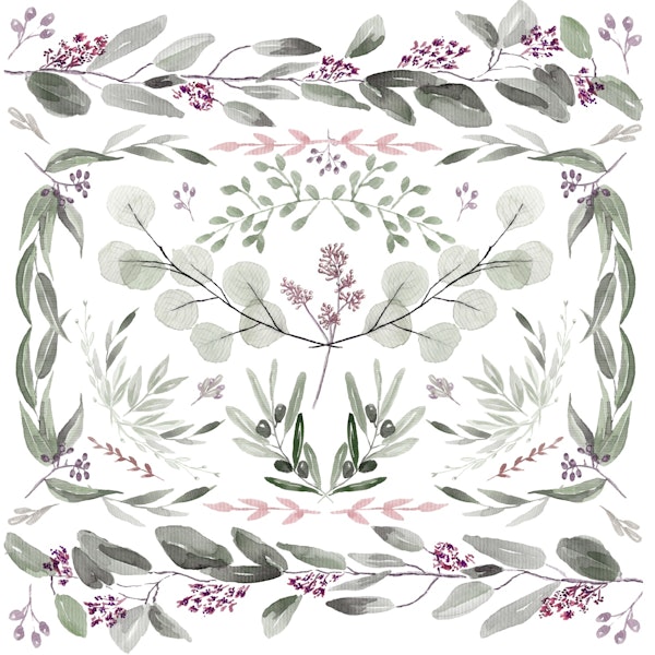 Eucalyptus Scene Olive and Pink Wall Mural