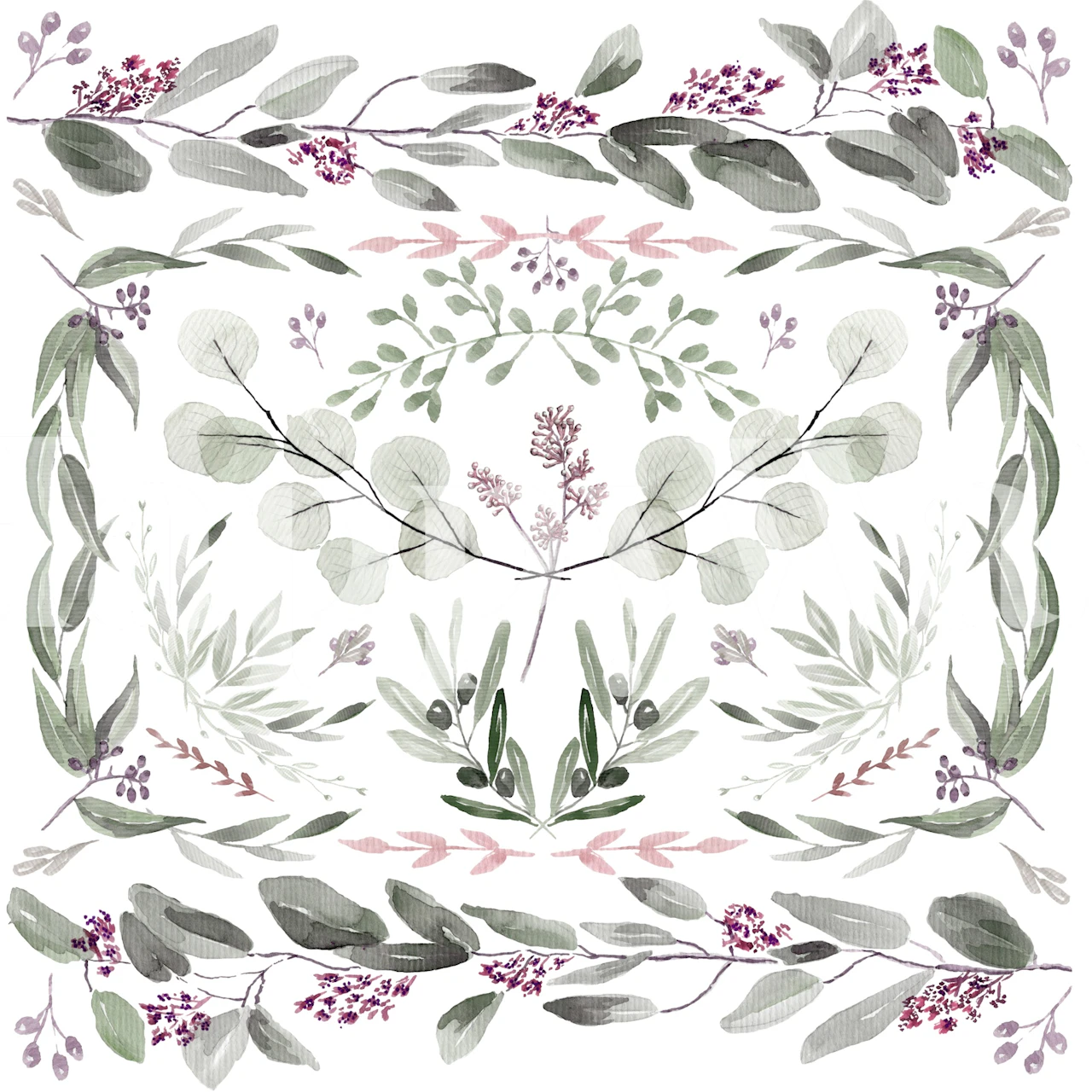 Eucalyptus Scene Olive and Pink Wall Mural in de kamer