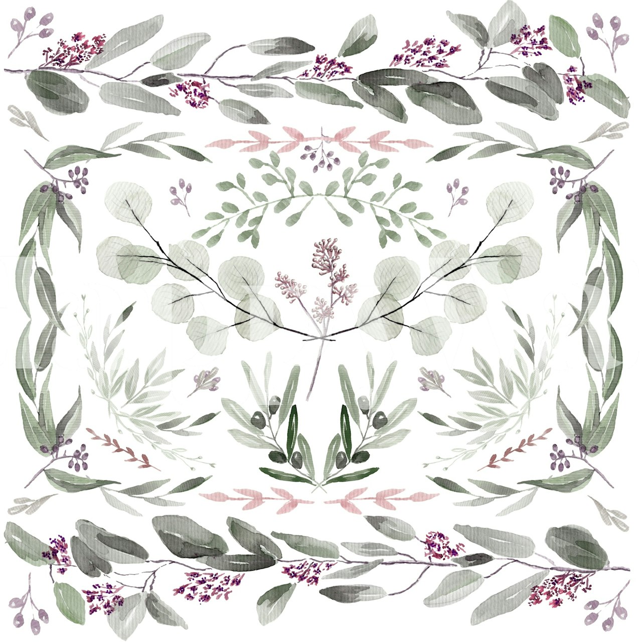 Eucalyptus Scene Olive and Pink Wall Mural in room